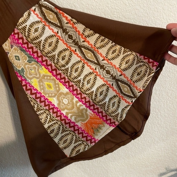 Judith March Anthropologie Women Tunic Large Brown Embroidered Lagenlook - Picture 8 of 16